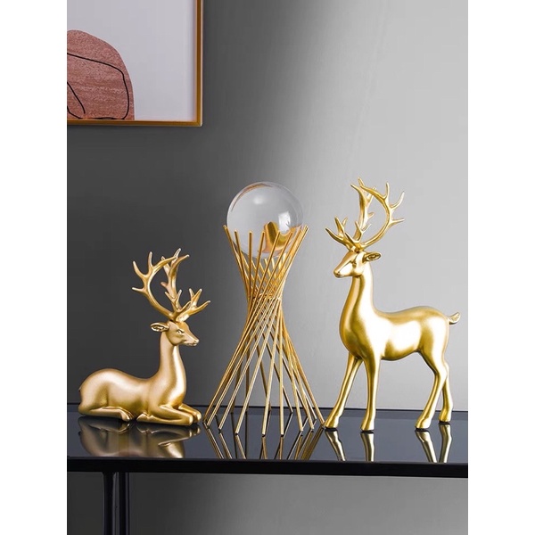 Cặp Hươu Vàng tài Lộc pha Lê chéo SG.DECOR trang trí nội thất decor kệ tủ quà tặng khai trương Tân gia decor Văn phòng