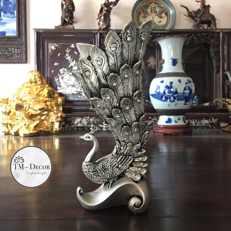 Bình cắm lông công phong thủy, cắm hoa khô hình chim công TM Decor