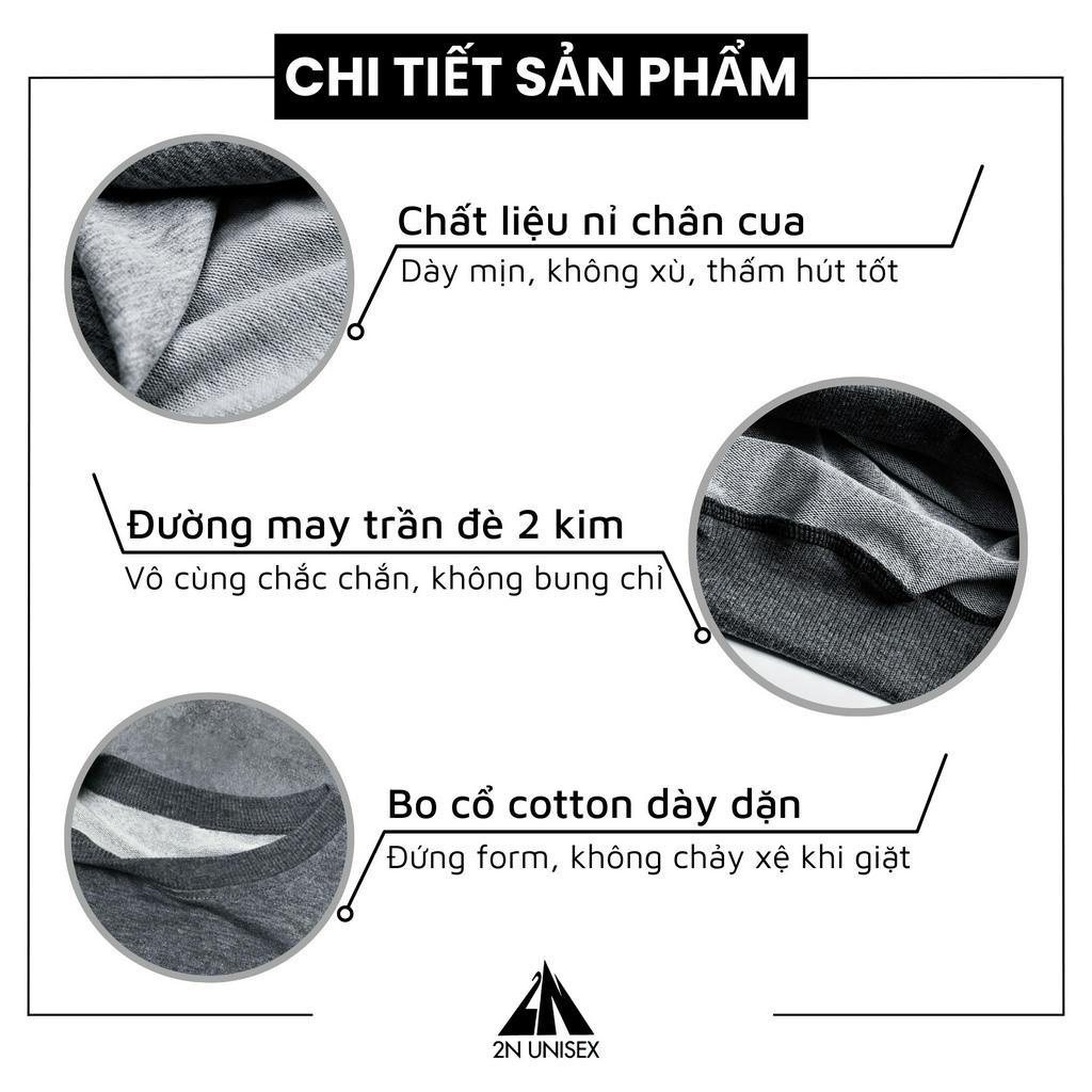 Áo sweater nam nữ form rộng 2N Unisex hoodie nỉ bông Murabed màu đen/nâu/xanh lá