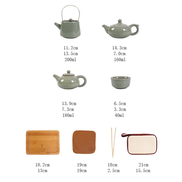 Bộ Ấm Chén Pha Trà Đạo Kèm Khay Có Túi Xách Mang Đi Du Lịch Tiện Lợi