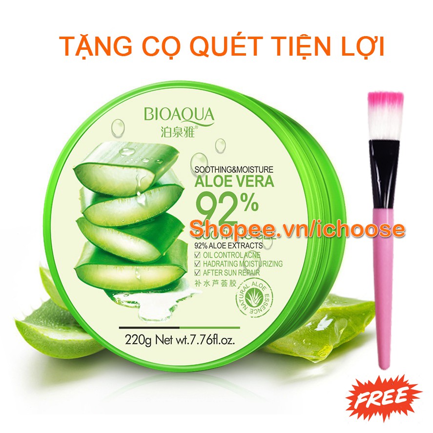 Gel nha đam, gel lô hội Nature Republic Aloe Vera 92% Soothing Gel 300ml - Tặng kèm cọ quét