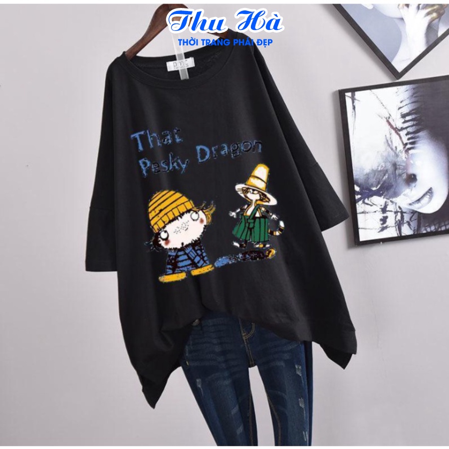 Áo thun nam nữ form rộng tay lỡ Thu Hà áo phông unisex freesize chất liệu mềm mát in chữ That Pesky Dragon