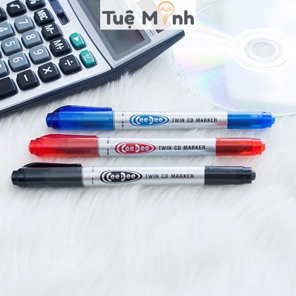 Bút lông dầu 2 đầu Thiên Long PM-04 nét 1mm + 0.4mm mực xanh, đen, đỏ viết được nhiều chất liệu