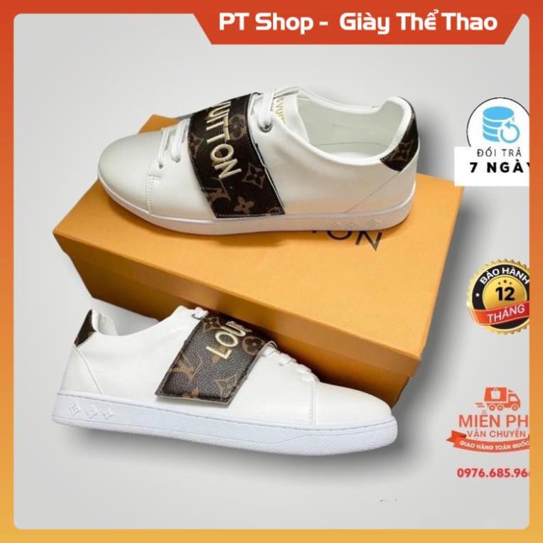 [FreeShip + HÀNG CAO CẤP ]  Giày lv thể thao nam nữ quai da dập chữ , Giầy sneaker trắng quai đen chữ thêu