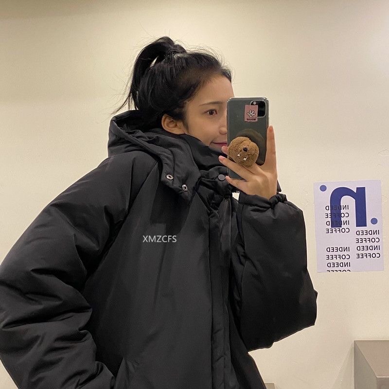 Áo phao nữ đại hàn dáng dài quảng châu hàng đẹp chất đẹp fom chuẩnmũ có thể tháo dời