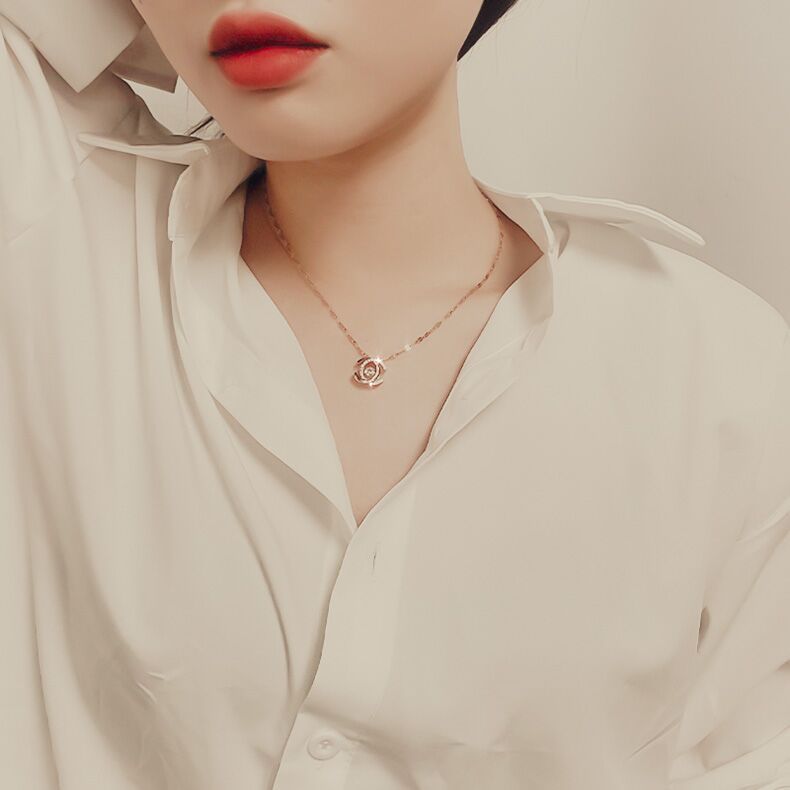 Korean Heartbeat Titanium Steel 18K Rose Gold Female Necklace