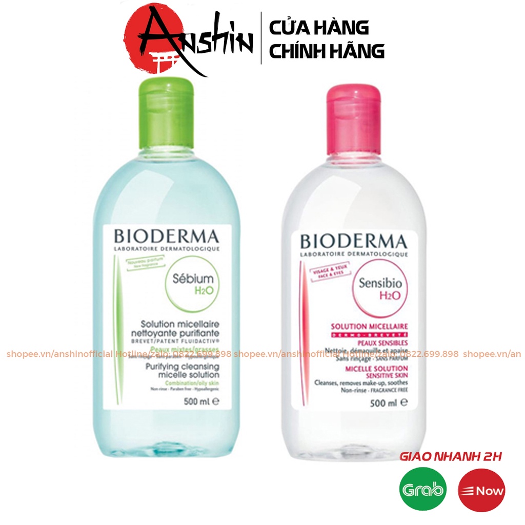 Nước tẩy trang Bioderma làm sạch dịu nhẹ 500ml, tẩy trang Bioderma cho mọi loại da - Anshin