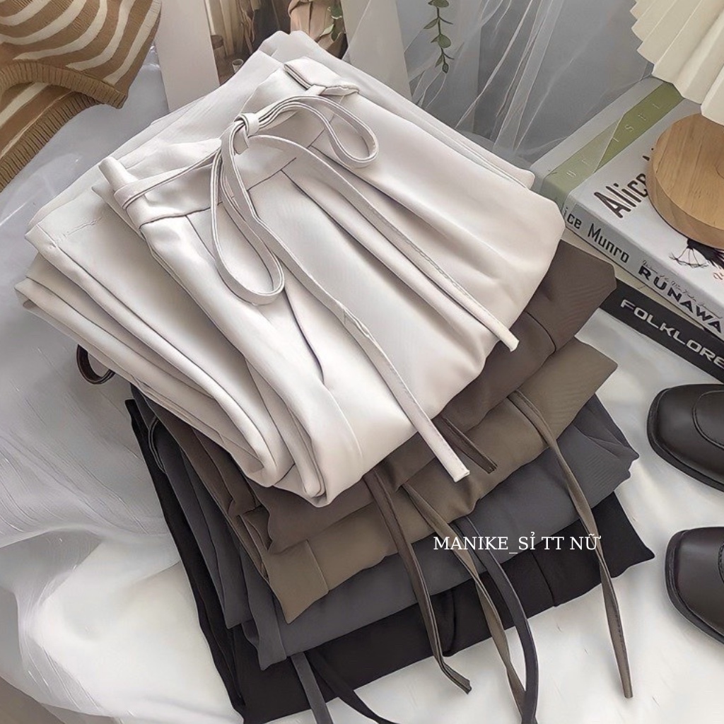 Quần Ống Rộng Nữ Thắt Nơ Kiểu Quần Ống Suông Lưng Cao Dáng Dài Culottes Manike