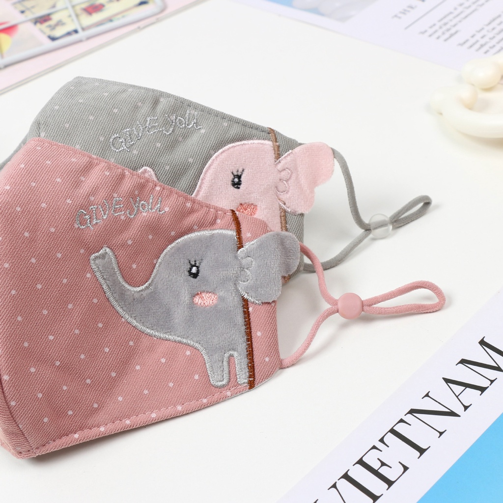 Khẩu Trang cotton Chống Bụi Thoáng Khí In Hình Chú Voi Dễ Thương Có Thể Tái Sử Dụng Cho Bé 3-10 Tuổi