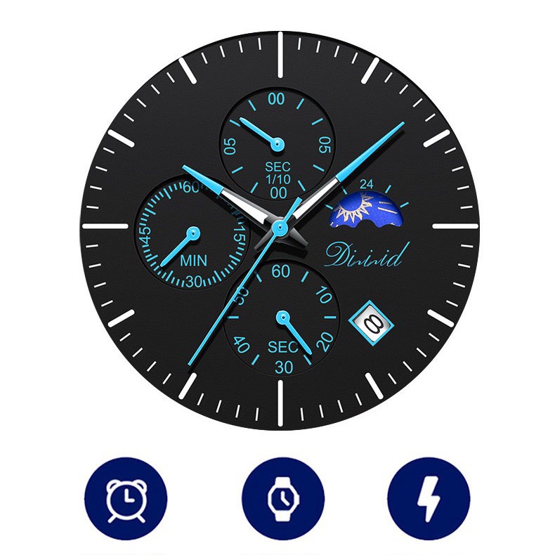 Đồng hồ nam DIZIZID chính hãng chạy Full 6 kim - Dây thép lụa đen cao cấp - Chạy lịch ngay tiên lợi - Thiết kế nam tính