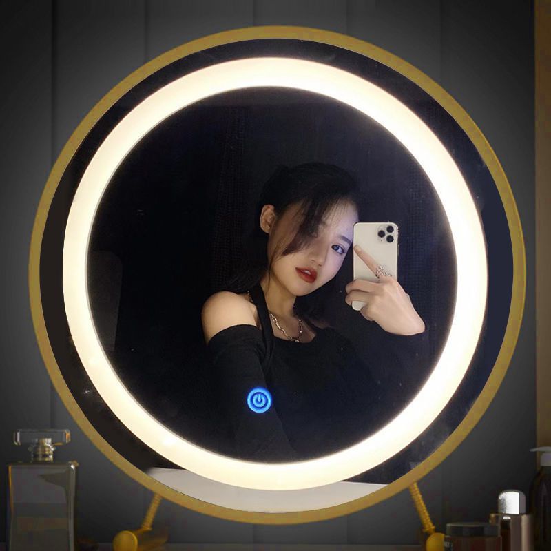 Gương ĐỂ Bàn dáng tròn mẫu mới 2 chân D40 và D50 cm. Có đèn led cao cấp