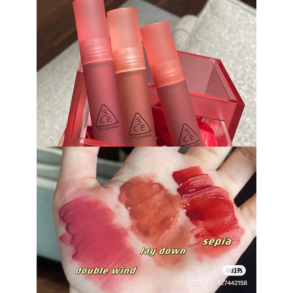 Son kem 3CE BLUR WATER TINT Sepia Laydown Casual Affair Double Wind