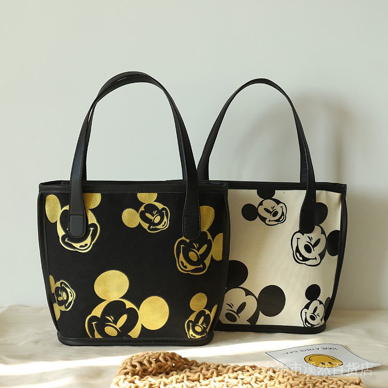 Túi Xách Bucket Vải Canvas In Hình Chuột Mickey Dễ Thương Thời Trang Cho Nữ 2022
