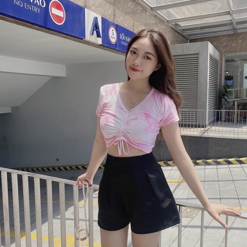 Áo croptop loang màu rút dây giữa A5116