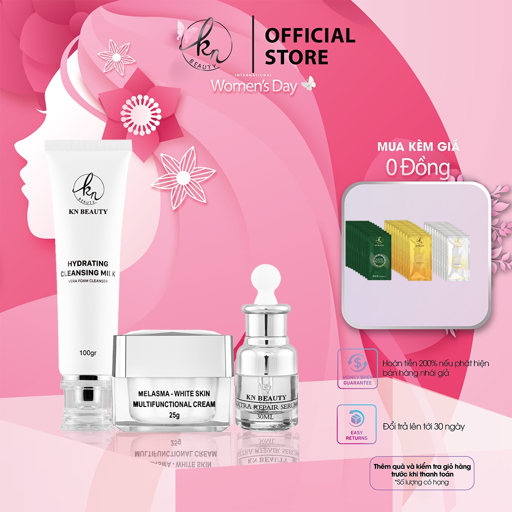 3 sản phẩm Trắng Da Ngừa nám KN Beauty: Kem dưỡng + Serum + Sữa rửa mặt tặng sữa tắm bịch