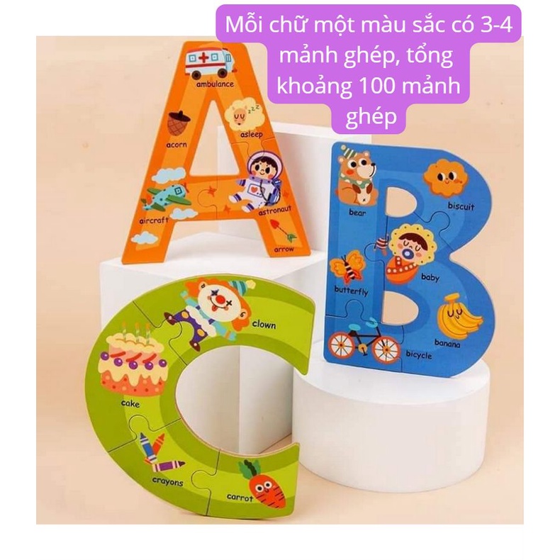Xếp hình cho bé bộ ghép hình puzzle chữ cái chữ số in hình con vật cao cấp giúp bé chơi và nhớ chữ cái chữ số