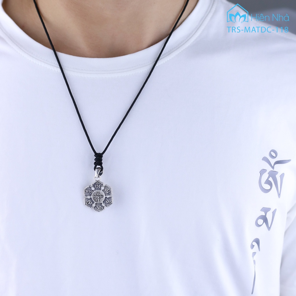 Mặt dây chuyền bạc S925 Lục tự Om mani và chày kim cang - Trang sức Phật giáo - Trong Nhà