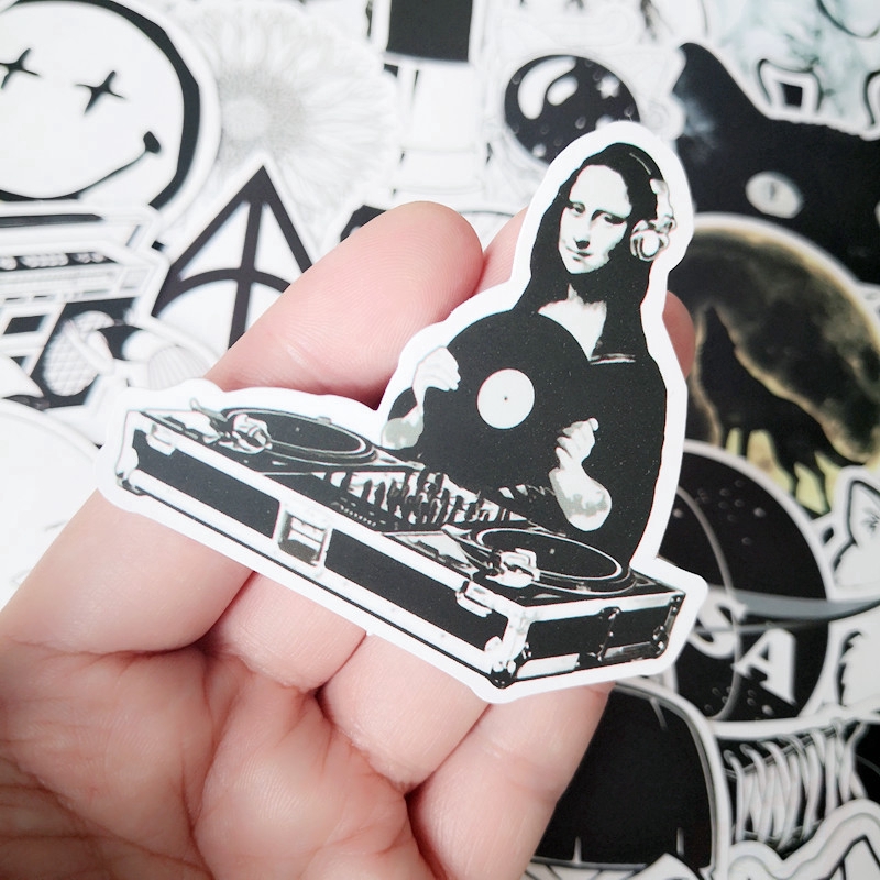 Bộ 50 miếng hình dán chủ đề B INS màu trắng và đen kiểu hỗn hợp trang trí hành lý/ laptop/ ván trượt