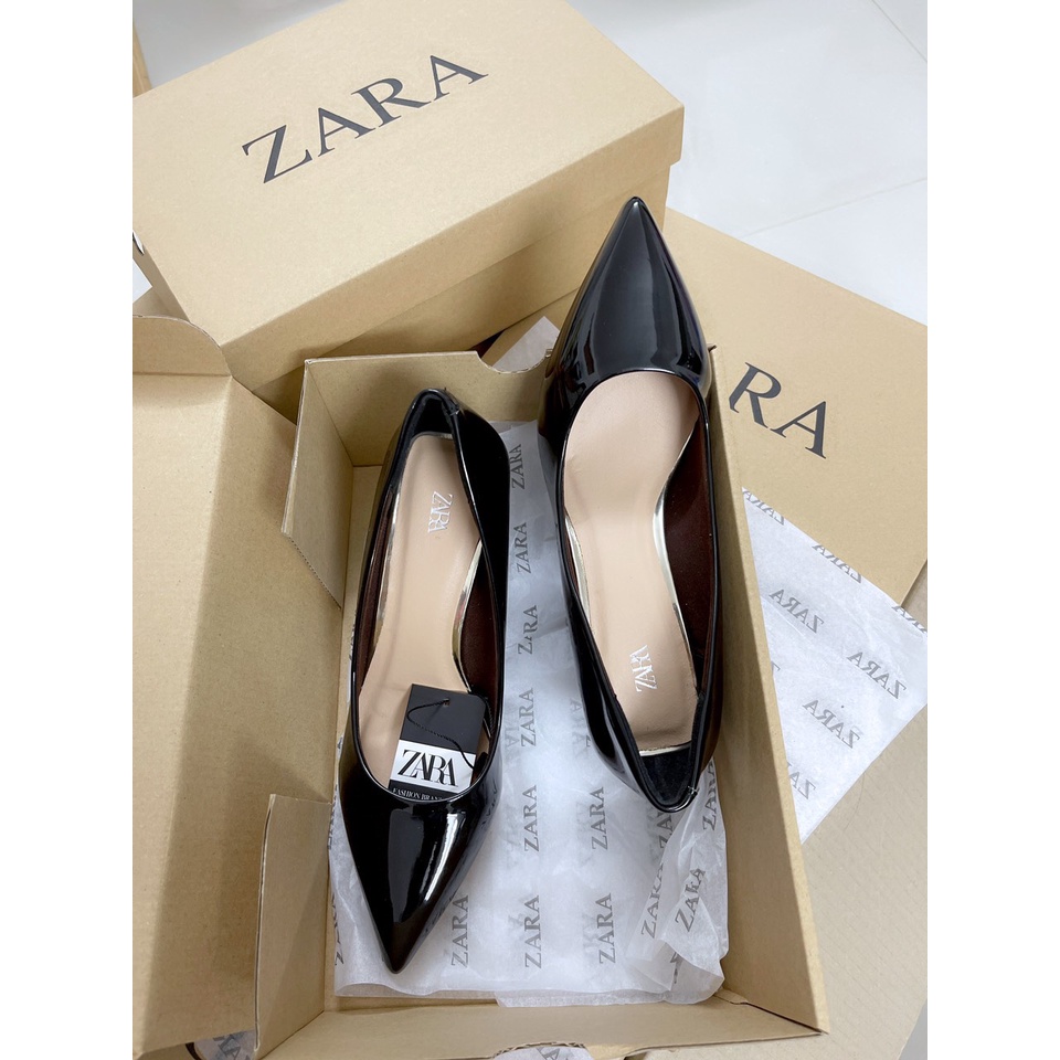 Giày nữ Z.ara da bóng, mềm, êm chân, cao 7cm dễ đi, dễ phối đồ, dáng trẻ trung và bền; cỡ 35-39