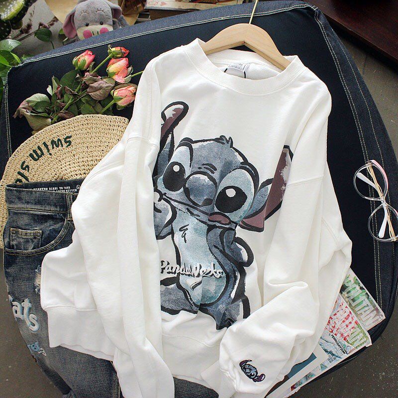 Áo Sweater Nỉ Chuột STITCH 🦋 Áo Thun Nam Nữ Dài Tay Dáng Rộng In Hình 3 Màu 🦋