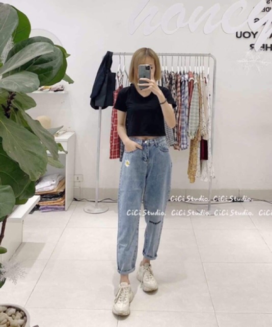 Quần baggy jean thêu hoa cúc, hàng loại 1, hình thật trải sàn