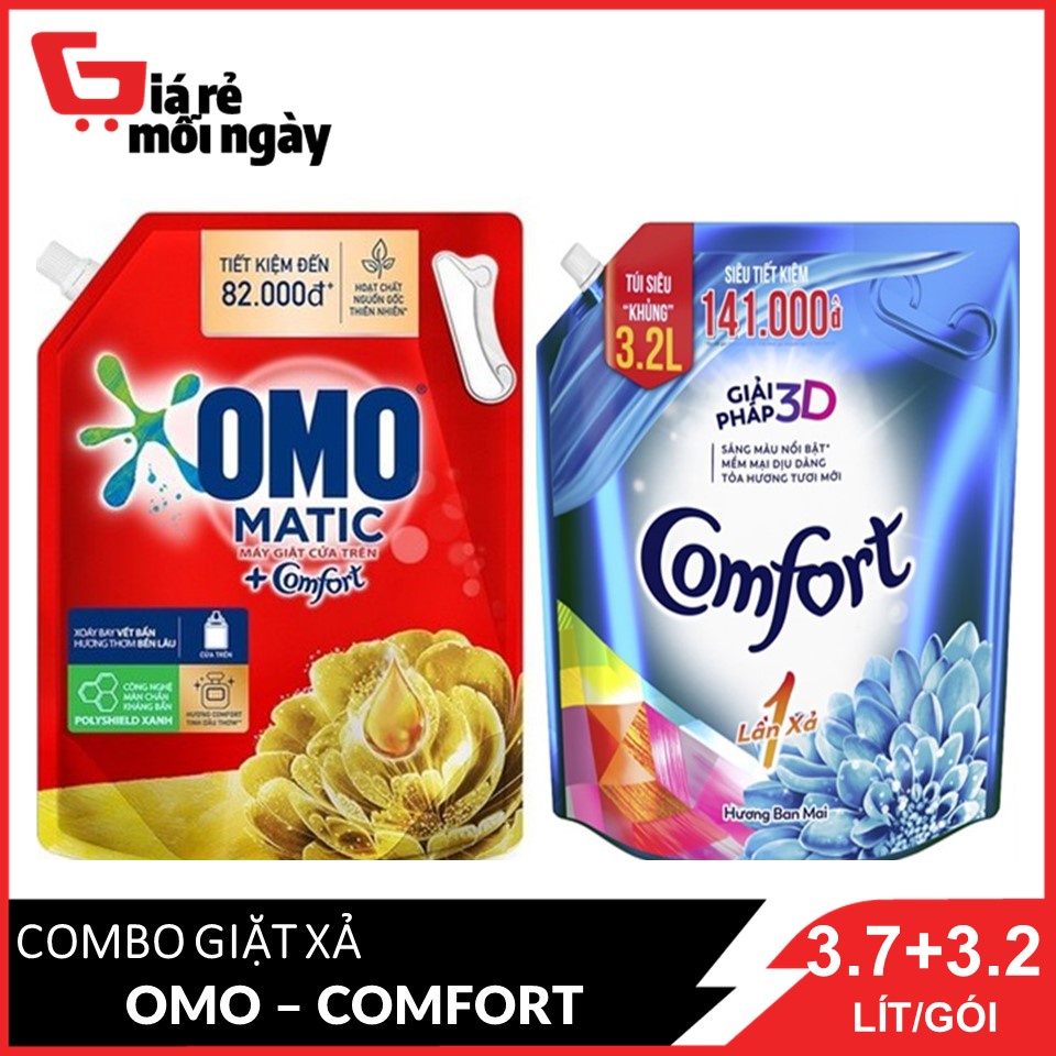 COMBO Giặt xả hoàn hảo OMO Đỏ 4Kg và Comfort Ban mai 3.2L