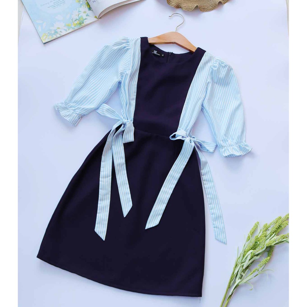 Đầm công sở nữ thiết kế thanh lịch dễ thương cho nấm lùn phối eo lơ dáng chữ a tay lỡ - Thời trang Lux W