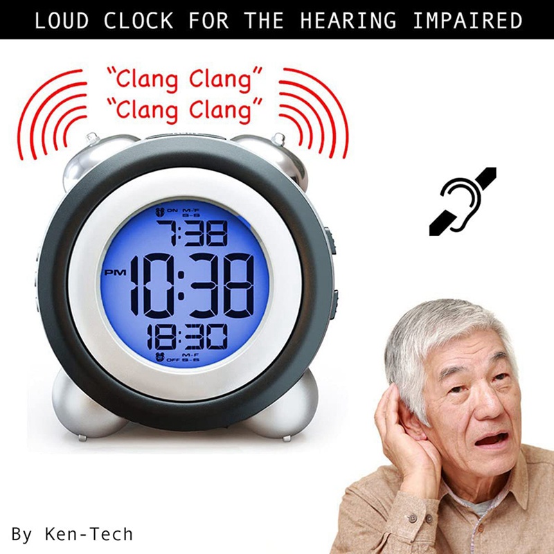 Đồng Hồ Báo Thức Kỹ Thuật Số Hiển Thị Ngày Chuông Đôi Lớn Chuyên Dụng Cho Tuổi Teen