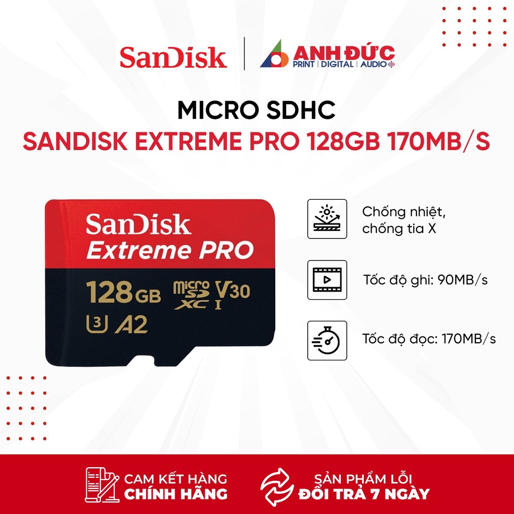 Thẻ nhớ Micro SDHC Sandisk Extreme Pro 128GB/64GB 170MB/s
