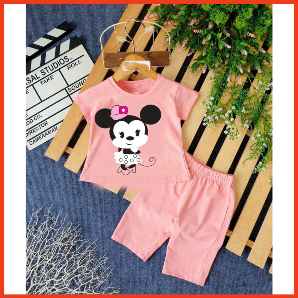 ( Khuyến mãi ) Combo 3 Bộ đồ hình mecki đội nón nơ xinh đẹp cho bé gái cho bé từ 6-28kg.BDBG48. .