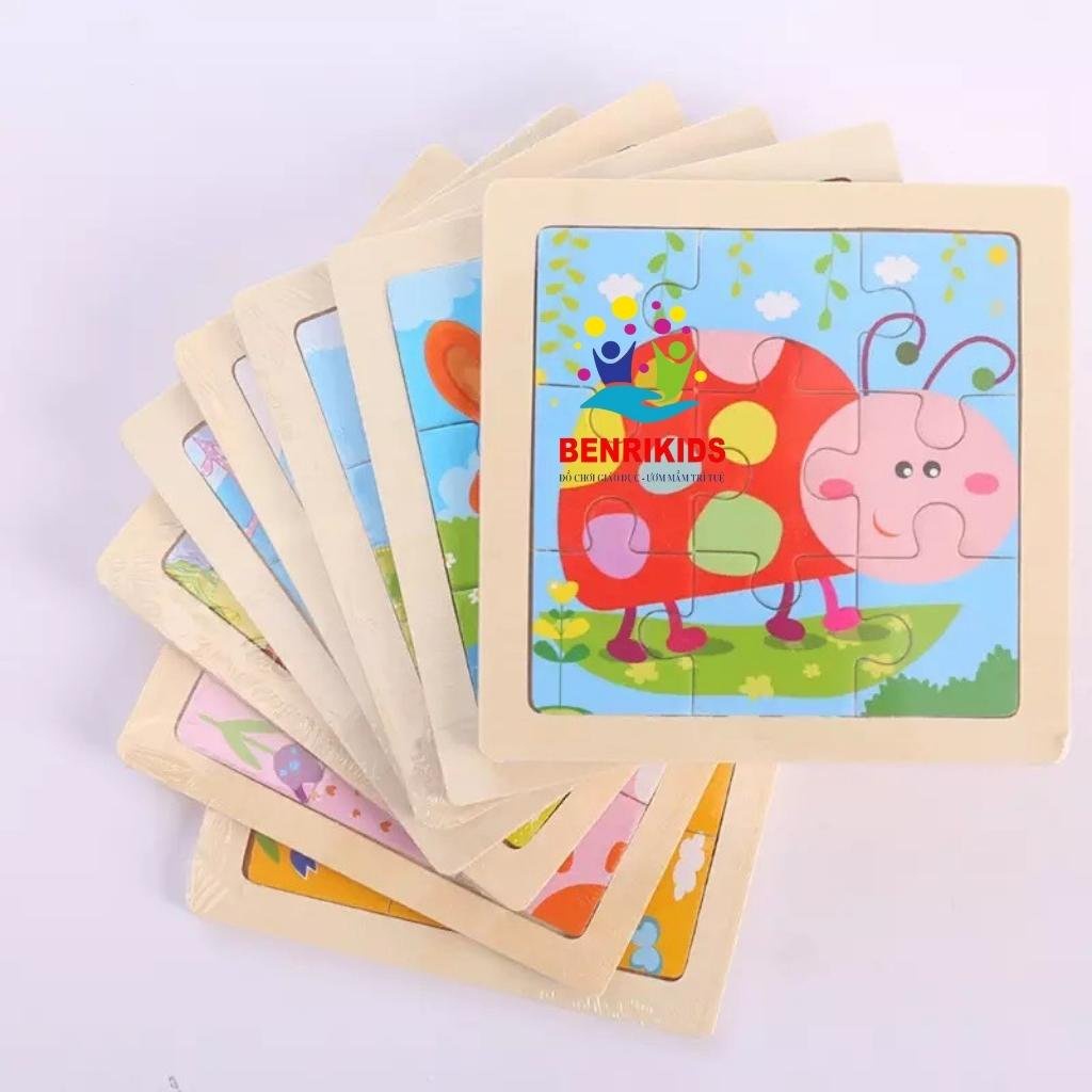 Đồ Chơi Xếp Hình Lắp Ráp Tranh Ghép Gỗ 9 Mảnh 40 Mẫu Ngộ Nghĩnh Size Vừa 11x11cm