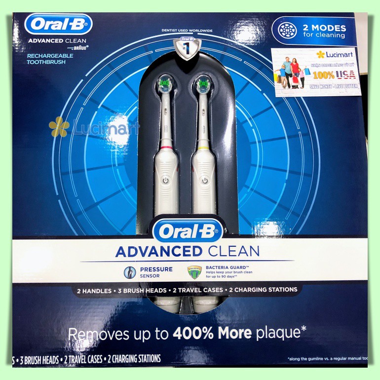 Bộ đôi bàn chải điện Oral-B Advance Clean Twin Pack Rechargeable Toothbrush [Hàng Mỹ]