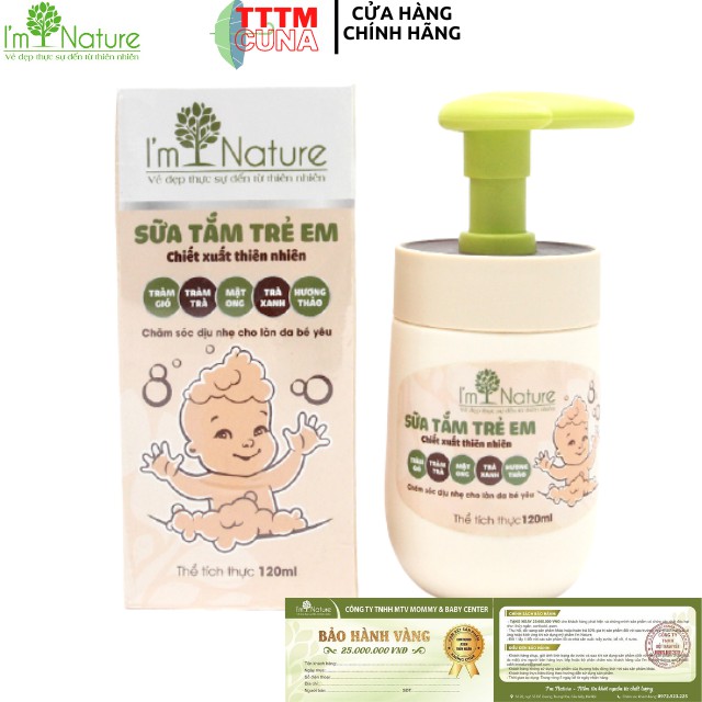 Sữa Tắm Trẻ Em ❤️CHÍNH HÃNG❤️ Sửa Tắm Cho Bé Trẻ Sơ Sinh I'M NATURE Ngừa Rôm Sảy - Cảm Gió 120ml Chính Hãng