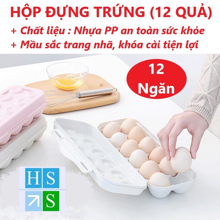 HỘP ĐỰNG TRỨNG (12 quả) Khay nhựa bảo quản trứng để tủ lạnh có nắp chống đổ (Mầu ngẫu nhiên) - HS Shop Thủ Đức