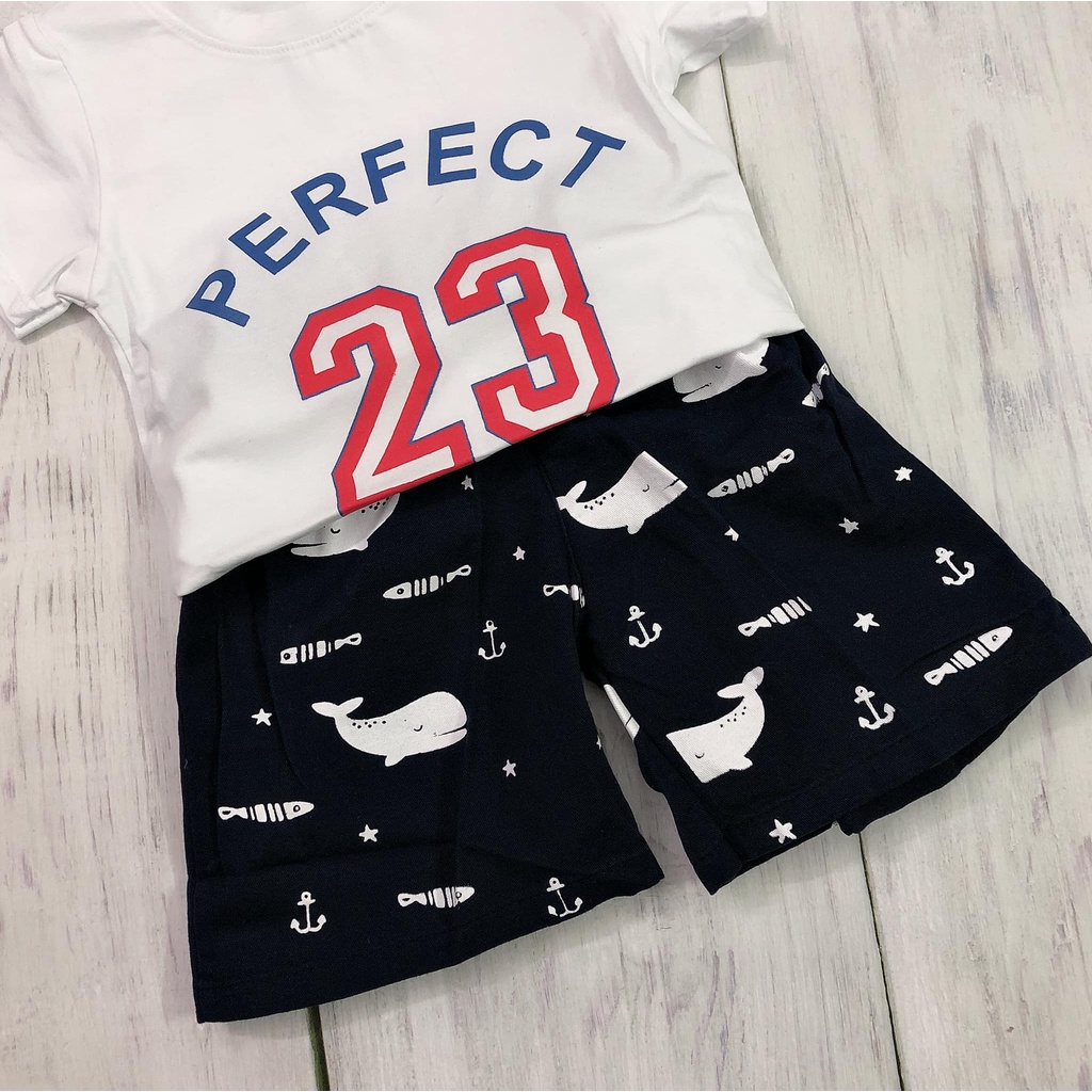 [XẢ HÀNG] Bộ Quần Áo Bé Trai - Hoạ Tiết In Cá Heo Ngộ Nghĩnh - Hàng Quảng Châu Cao Cấp