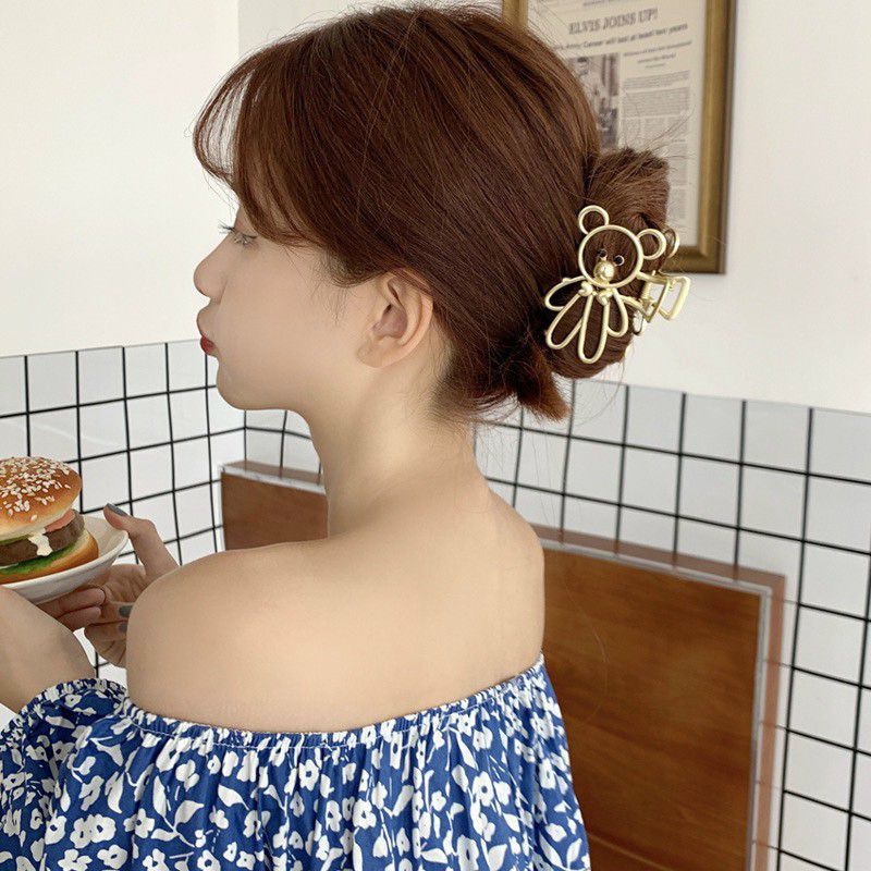 Kẹp tóc hình gấu bằng kim loại hợp kim sang chảnh