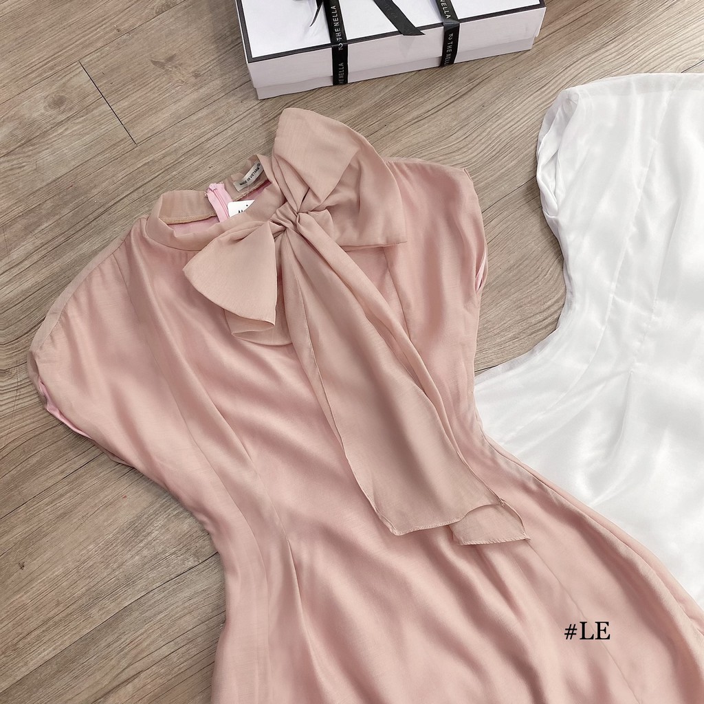 Đầm Nơ Ngắn xòe A cổ cao Bánh bèo, trắng, hồng, xòe nhẹ, tiểu thư, dễ thương, tay ngắn, đi chơi, đi tiệc, đi du lịch | BigBuy360 - bigbuy360.vn