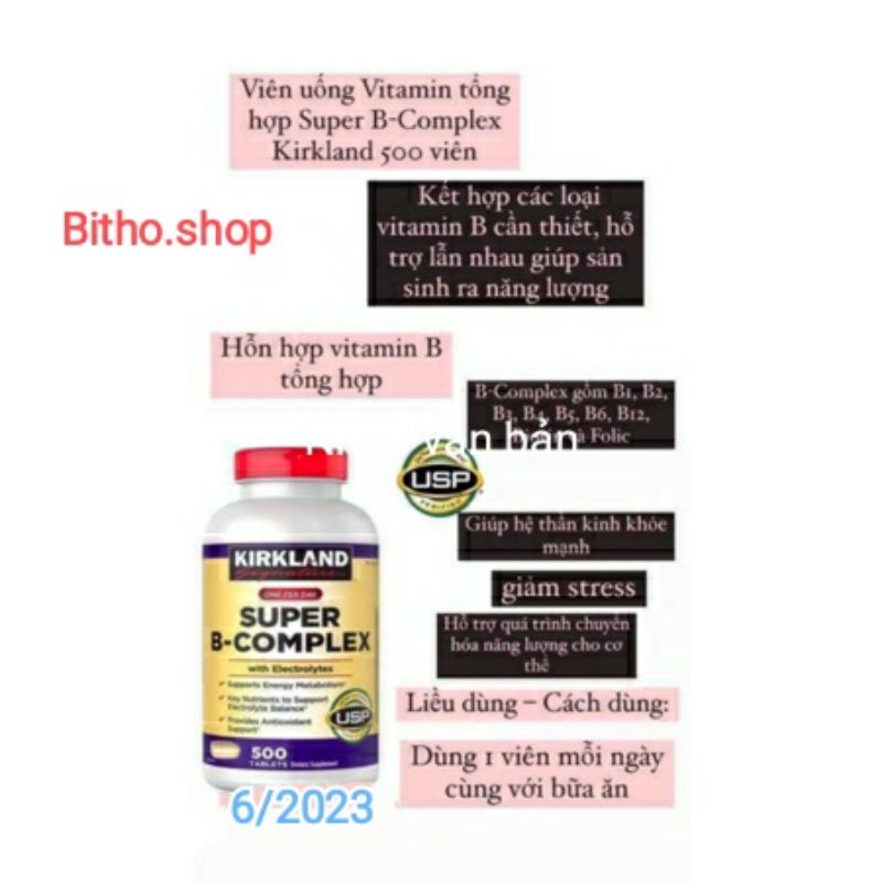 Viên uống bổ sung vitamin super B- complex Kirkland giúp tăng khả năng hấp thụ, tăng sức đề kháng