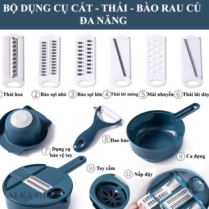 Bộ nạo rau củ đa năng ,dụng cụ bào ,cắt 12 chi tiết chất liệu lúa mạch an toàn