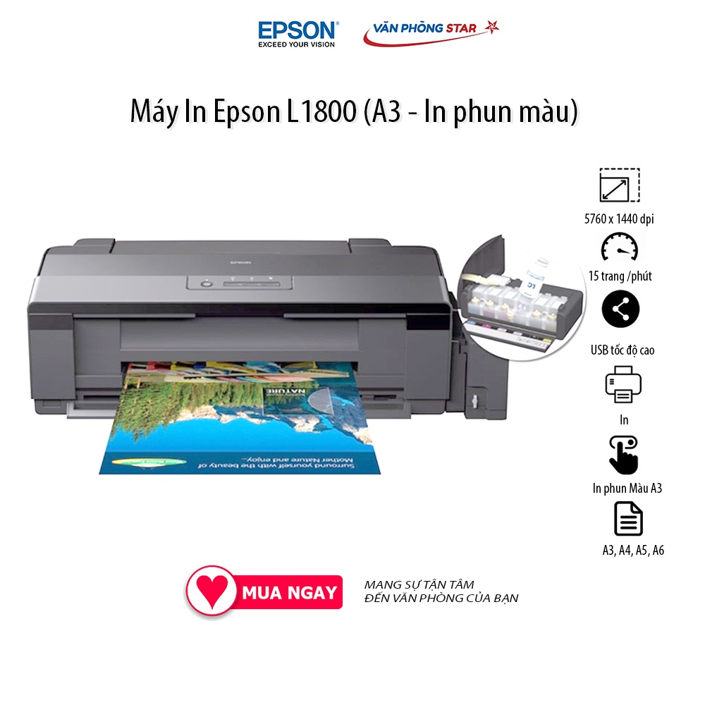 [FREESHIP] Máy In Epson L1800 (A3 - In phun màu) 15 trang / 1 phút độ phân giải 5760 x 1440 dpi