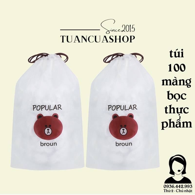 [COMBO 100] Màng bọc thực phẩm kèm túi gấu - Màng bọc thực phẩm PE có chun co giãn kiêm mũ chùm đầu (TNL100)