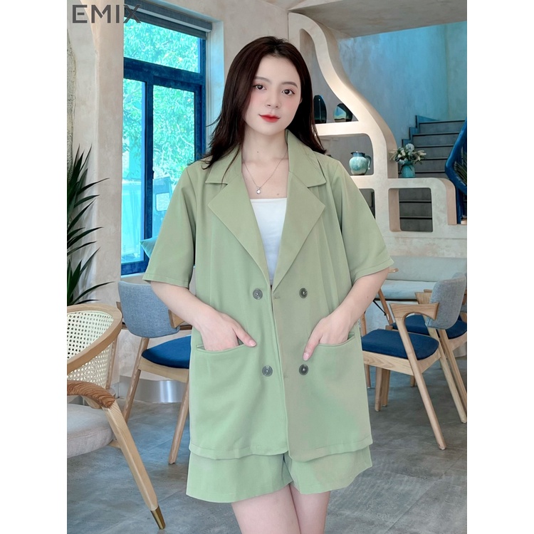 Set vest cộc tay EMIX áo blazer cộc tay, quần short cạp cao, form rộng, có cúc, chất trượt hàn SETVESTCOCTAY109/P6K1