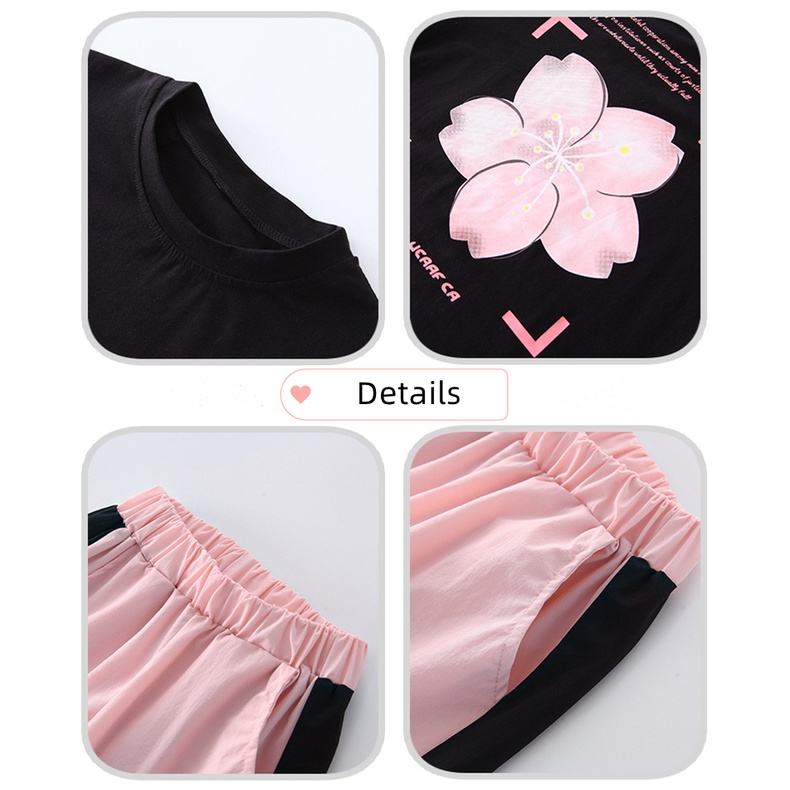 Set Áo Thun + Quần Jogger Bằng Cotton Thời Trang Mùa Hè Chất Lượng Cao Cho Bé Gái 2-13 Tuổi