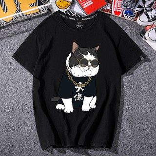 Áo phông unisex nam nữ dáng rộng phong cách hàn quốc in hình mèo đeo kính, có ảnh thật
