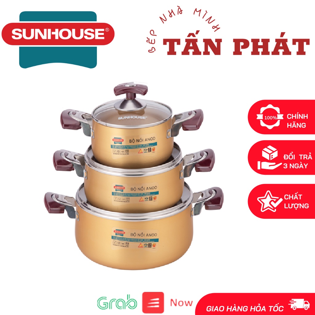 BỘ 3 NỒI ANOD SUNHOUSE SH6634 CÓ ẢNH THẬT