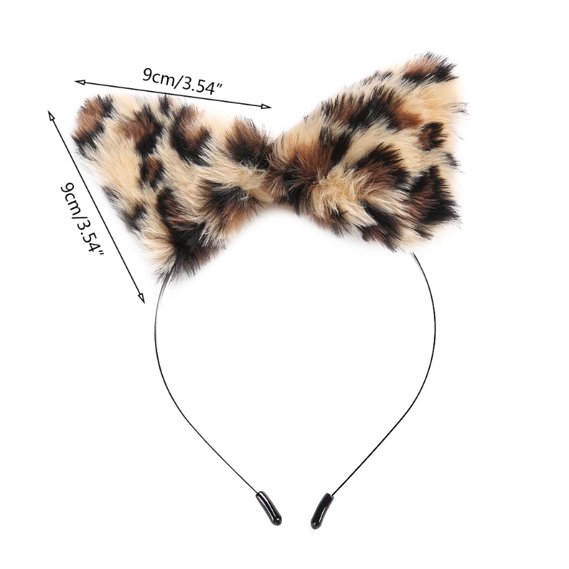 Băng Đô Tai Mèo Bằng Lông Giả Màu Trơn Họa Tiết Da Báo Phong Cách Lolita