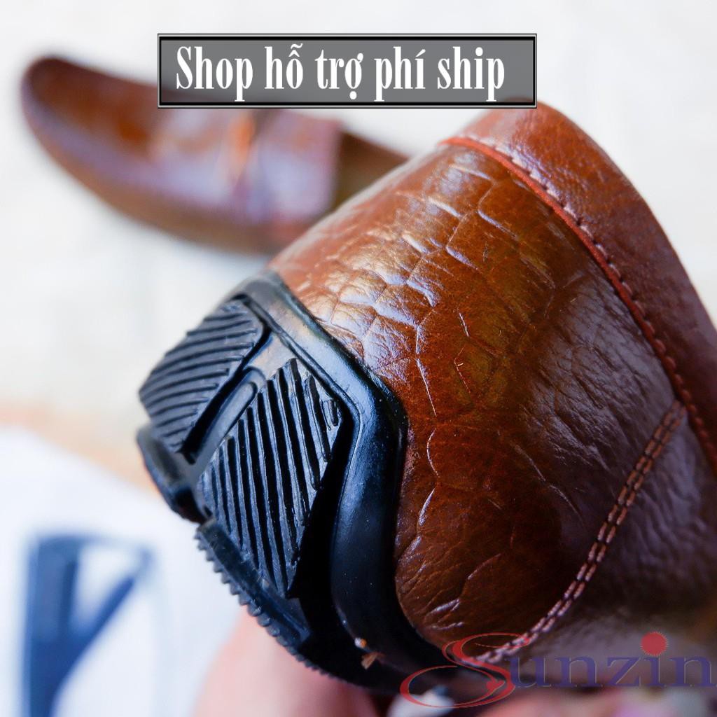Hỗ trợ Ship-  -Giày DA THẬT (dập vân cá sấu)  G2130 NÂU - Kiểu Giày lười thời trang nam (model 2018) Giày mọi