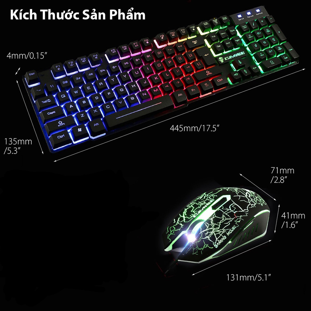 Bàn Phím Kèm Chuột Máy Tính KUIYN T6 Bàn Phím Gaming Đèn Led 7 Màu Chuyên Chơi Game | BigBuy360 - bigbuy360.vn