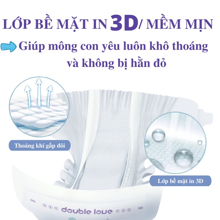 Tã dán Double Love - Size XL52  bỉm dán an toàn cho bé, khô thoáng, siêu mỏng
