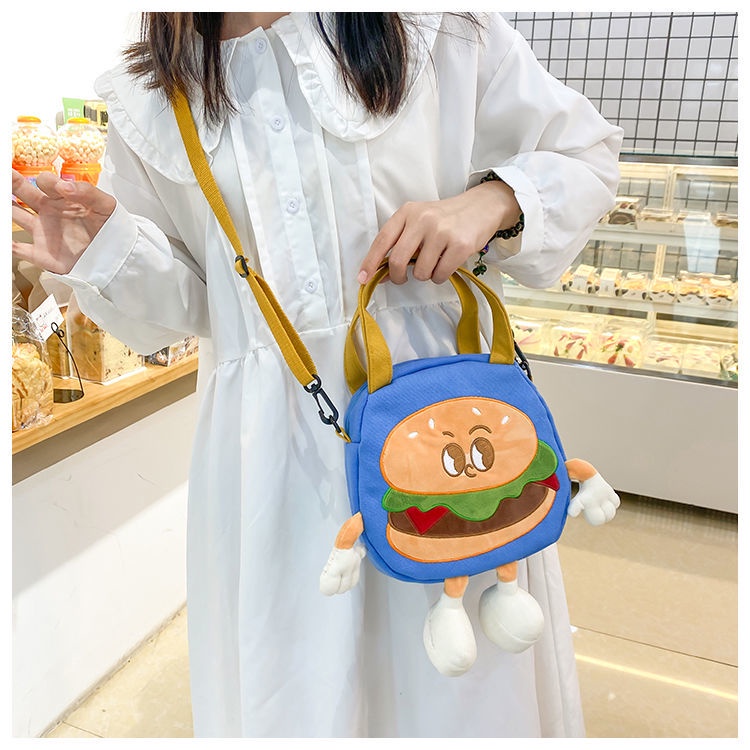 Túi Đeo Vai Vải Canvas Họa Tiết Burger Dễ Thương Thời Trang Cho Bạn Gái